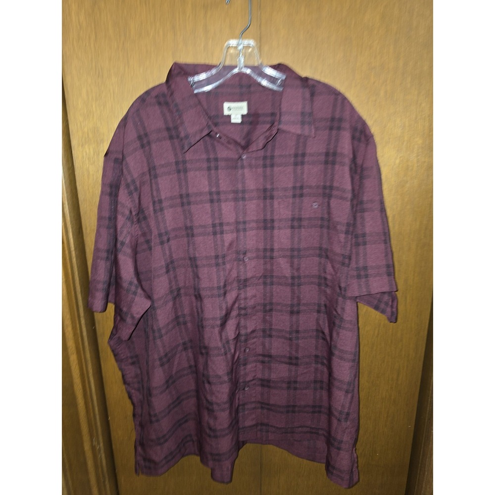Haggar Mens Button Down Shirt 3XL Burgundy Plaid Short Sleeve